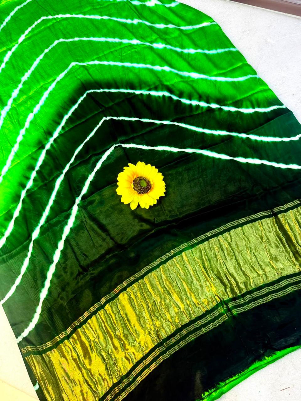 Original Gaji Silk Bandhani Leheriya Saree with Gota Patti Handwork | Pure Model Gaji Silk