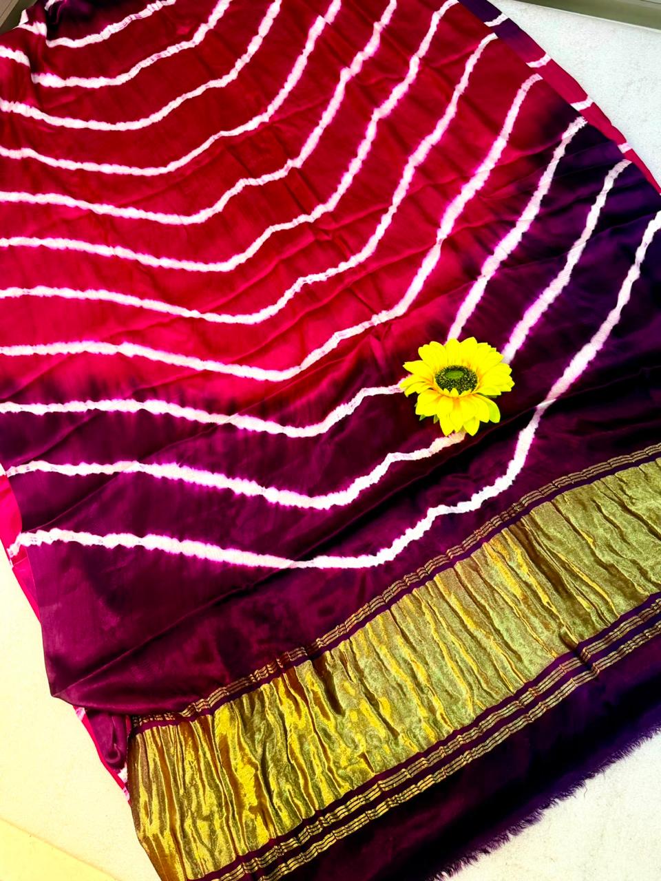 Original Gaji Silk Bandhani Leheriya Saree with Gota Patti Handwork | Pure Model Gaji Silk