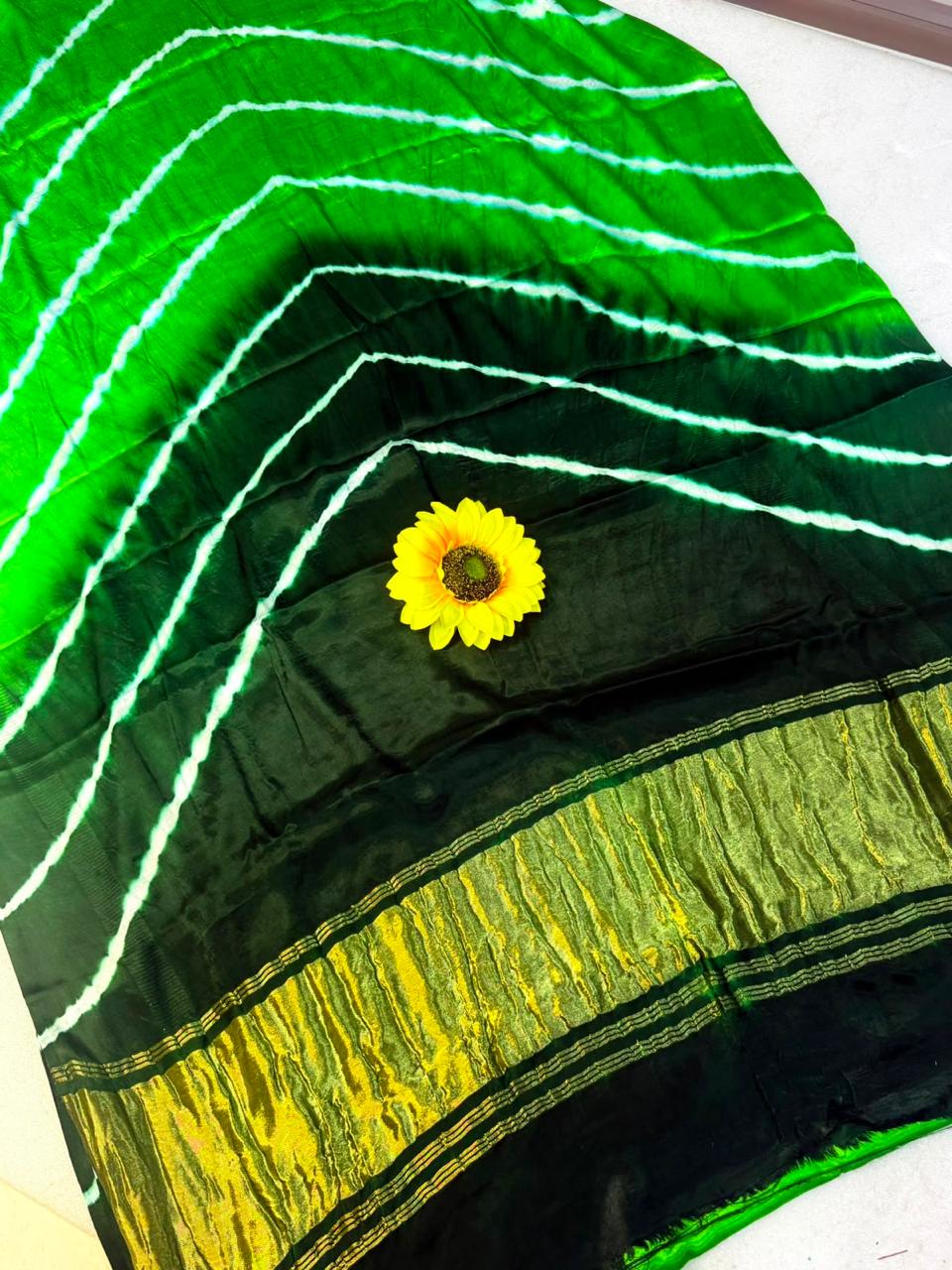 Original Gaji Silk Bandhani Leheriya Saree with Gota Patti Handwork | Pure Model Gaji Silk