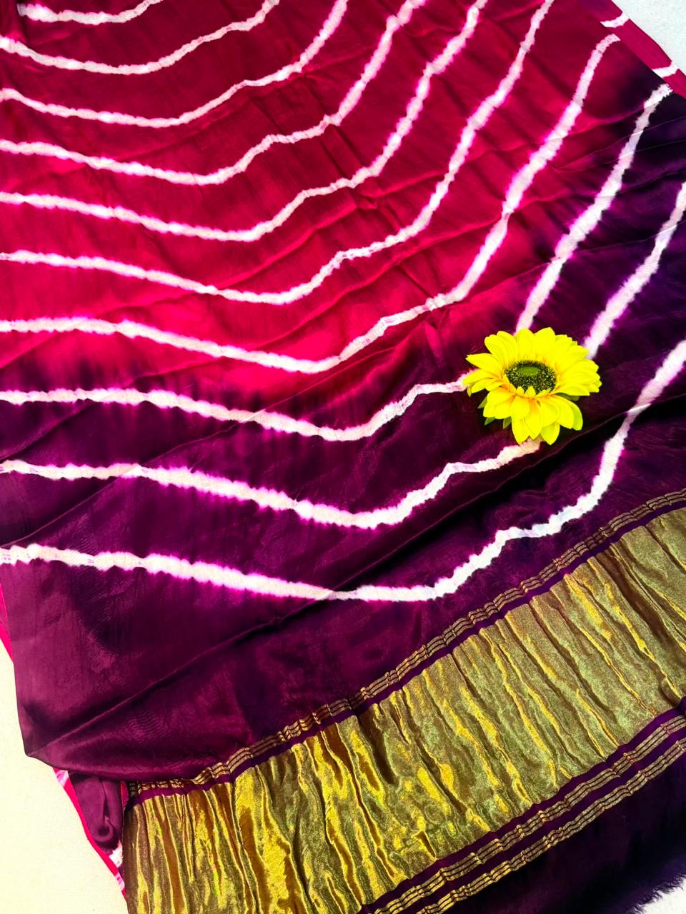 Original Gaji Silk Bandhani Leheriya Saree with Gota Patti Handwork | Pure Model Gaji Silk