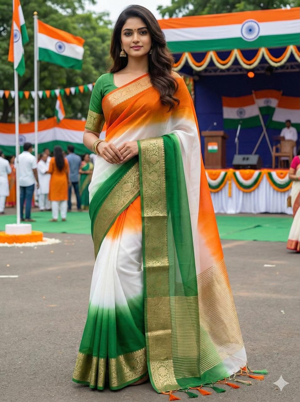 Aaradhya Tricolor Kora Organza Saree with Zari Weaving