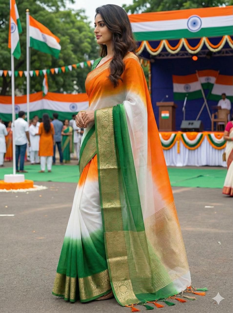 Aaradhya Tricolor Kora Organza Saree with Zari Weaving