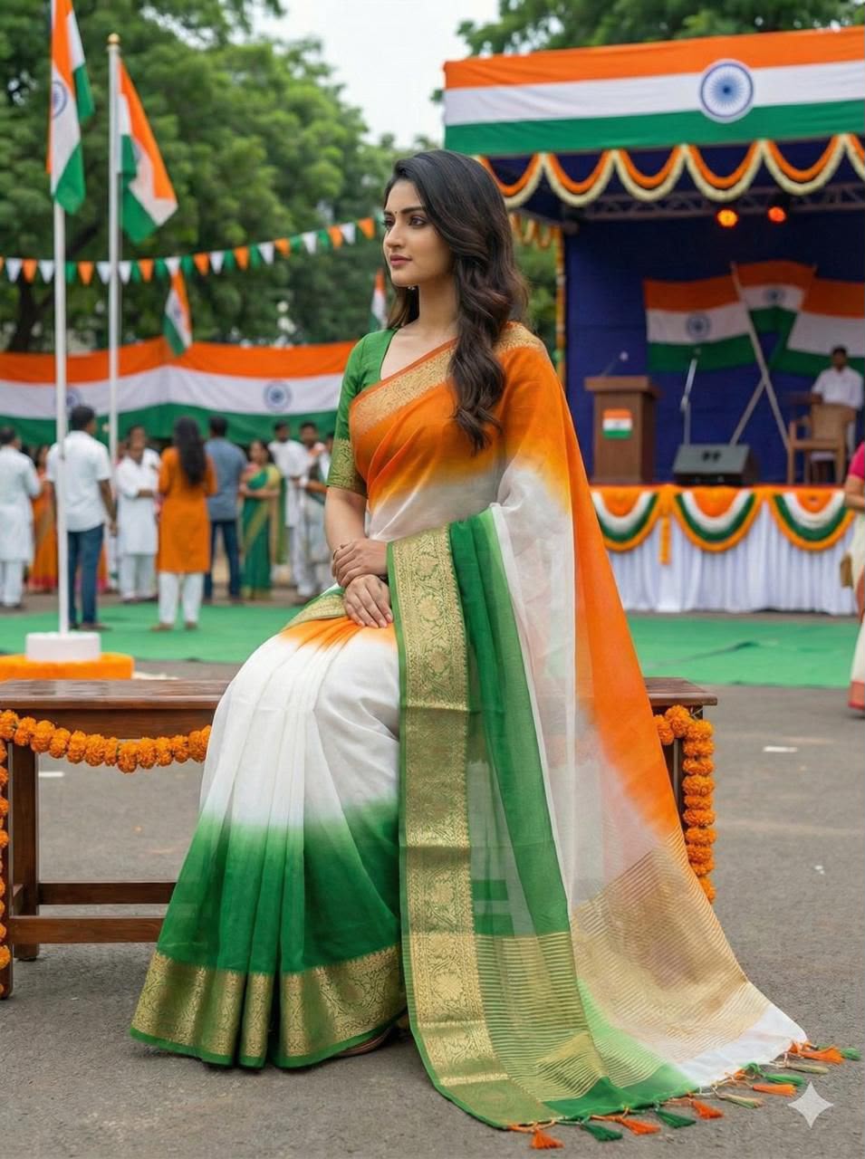 Aaradhya Tricolor Kora Organza Saree with Zari Weaving