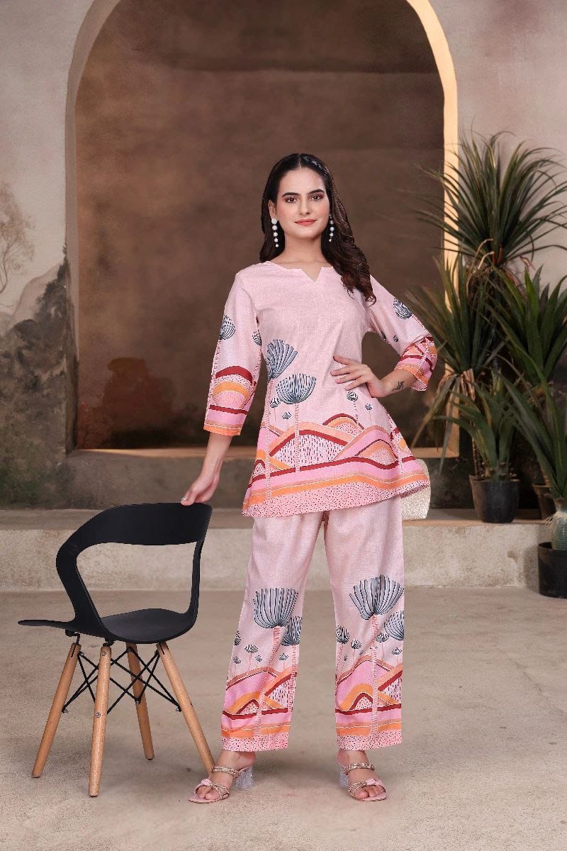 Roselle Blush Pink Digital Print Co-ord Set for Women