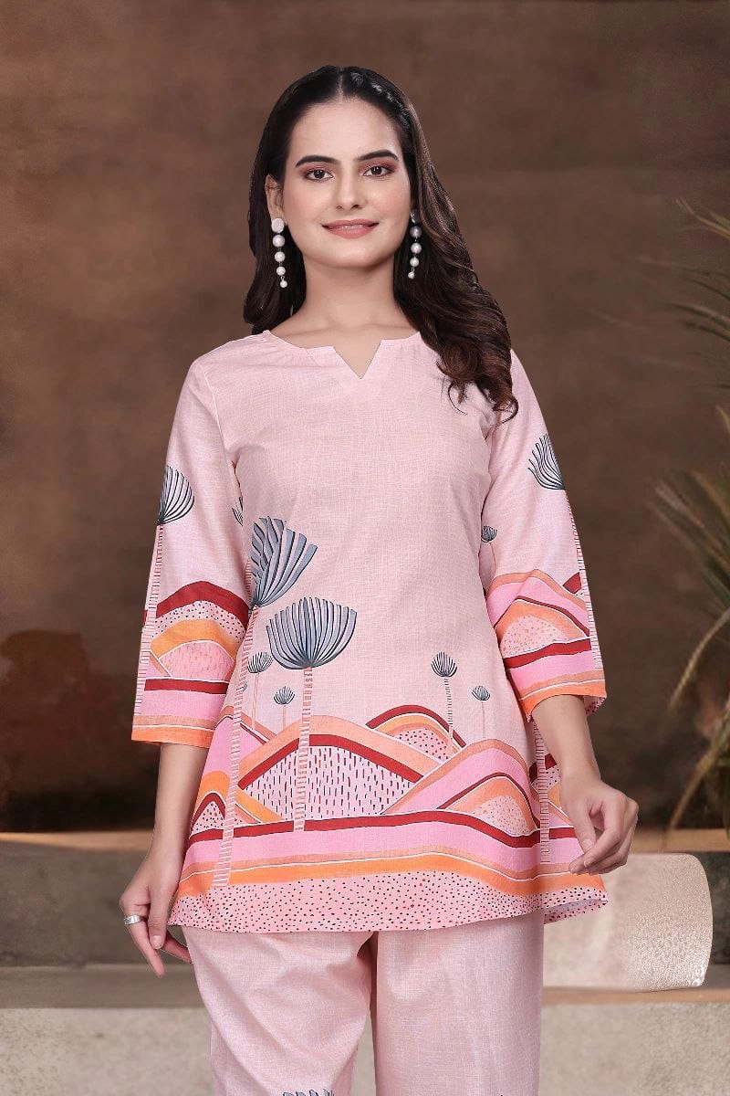 Roselle Blush Pink Digital Print Co-ord Set for Women