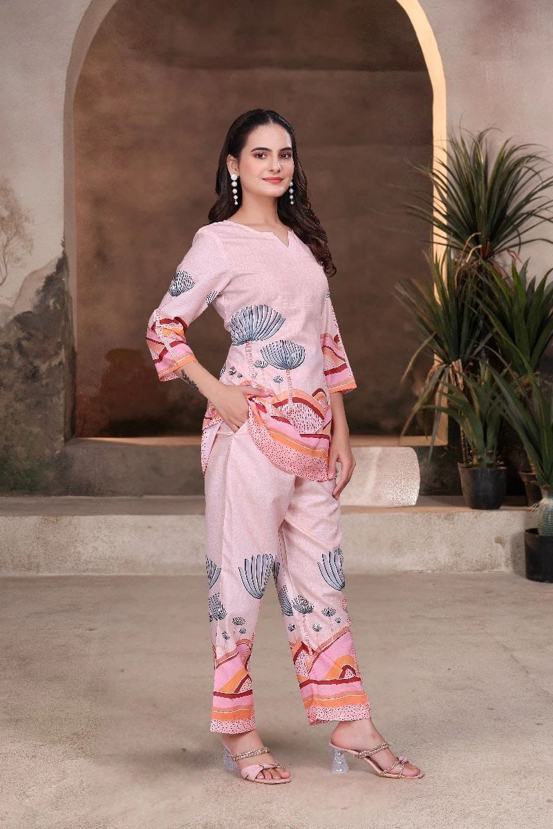 Roselle Blush Pink Digital Print Co-ord Set for Women
