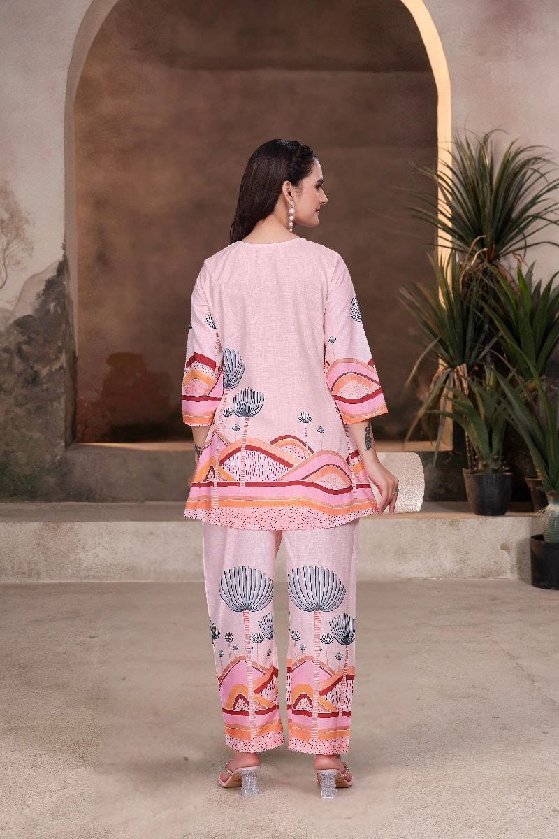 Roselle Blush Pink Digital Print Co-ord Set for Women