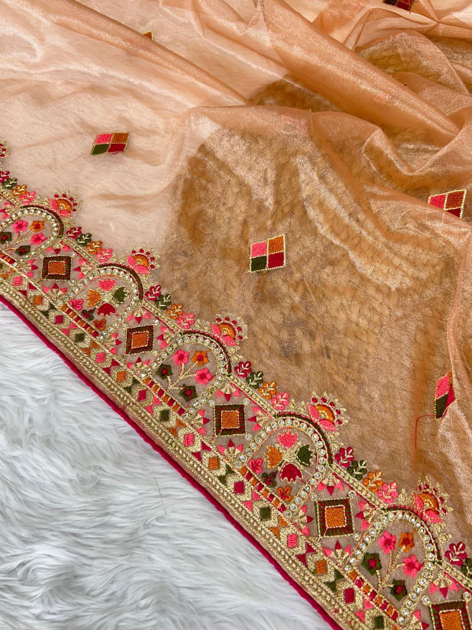 Joy Feel Siya Embroidered Twill Net Saree | JF-5082