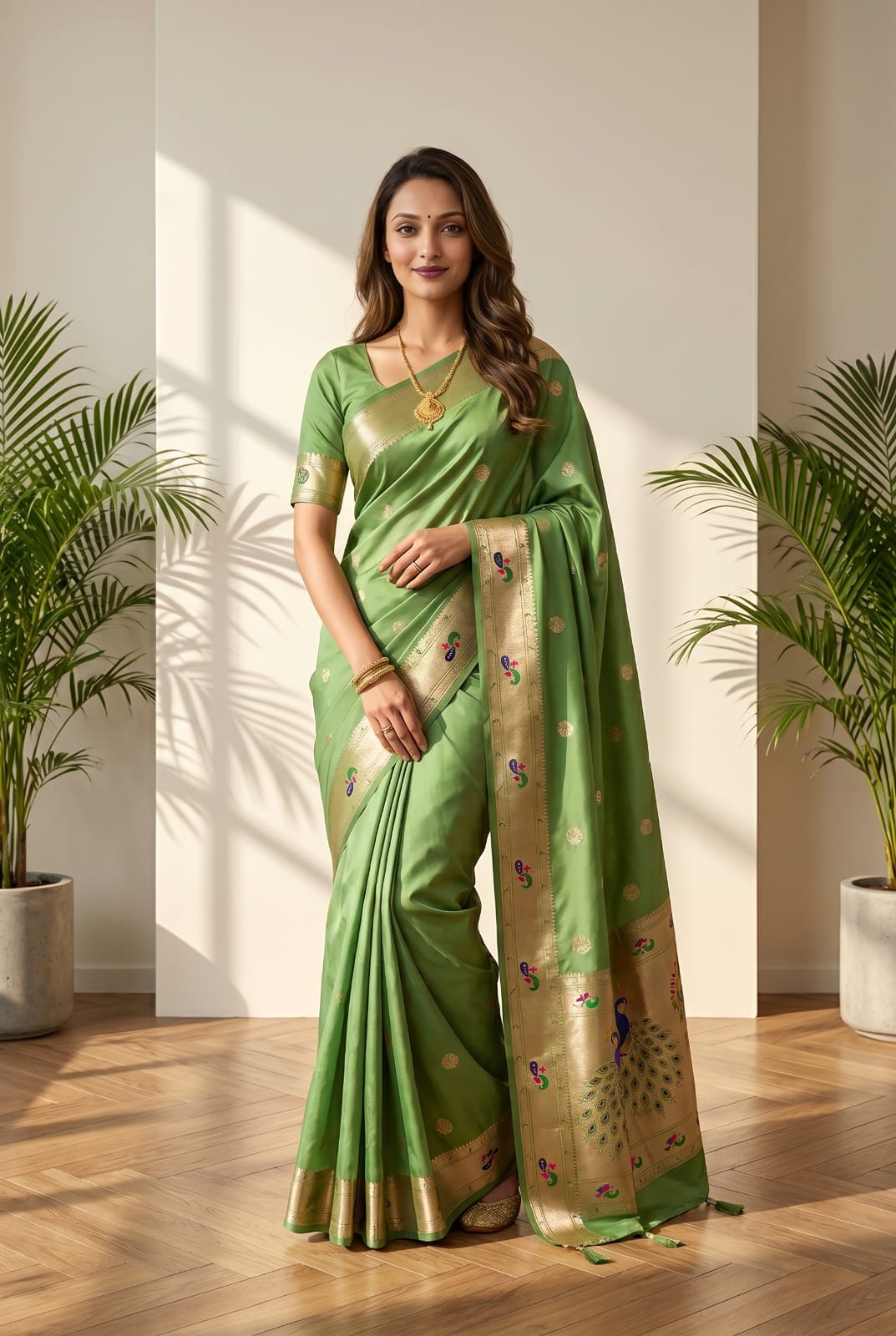 Pure Peshwai Bomkai Paithani Silk Saree with Rich Peacock Zari Pallu