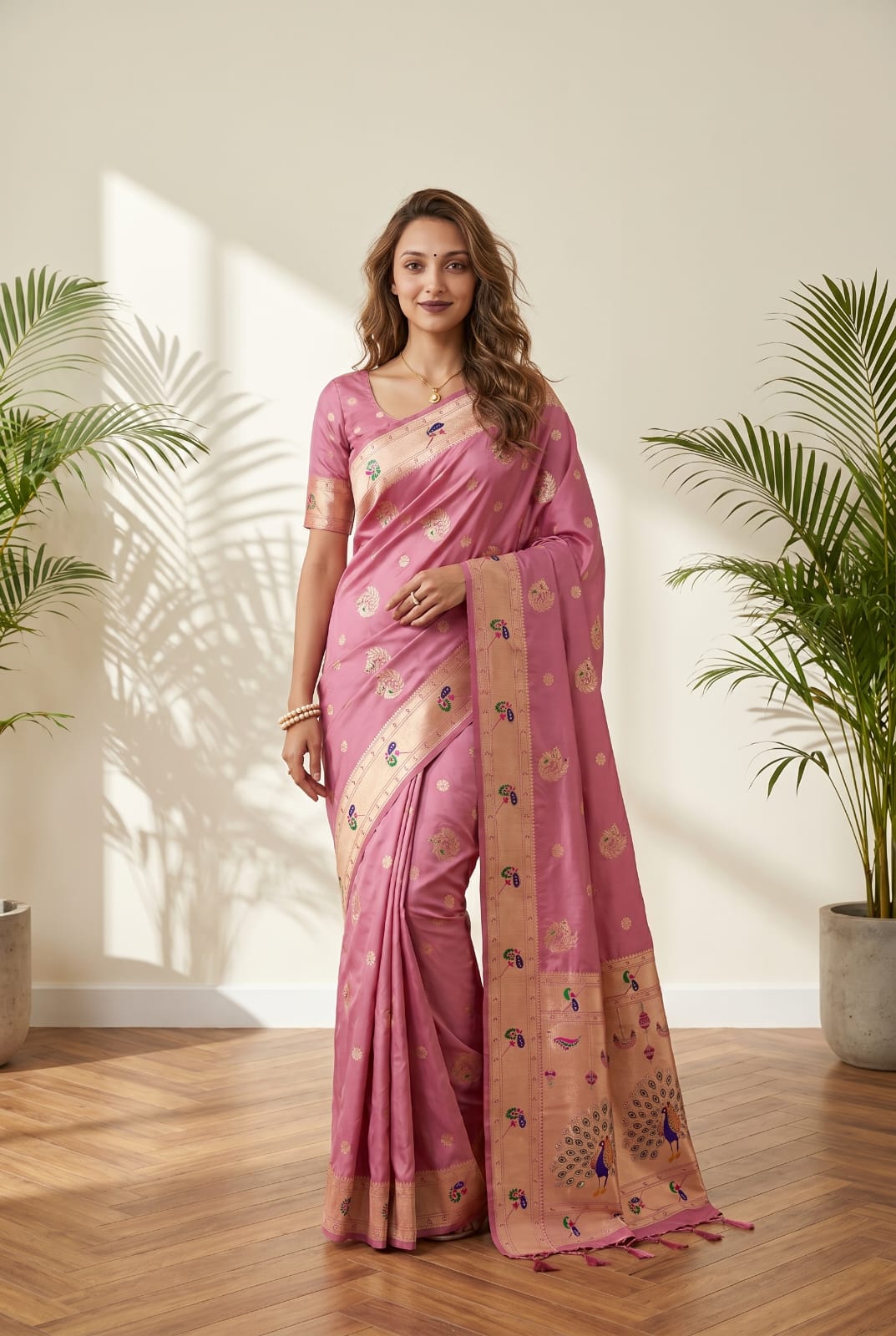 Pure Peshwai Bomkai Paithani Silk Saree with Rich Peacock Zari Pallu