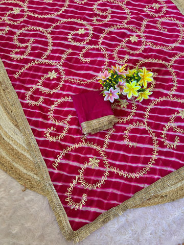 Leriya Bandhani Georgette Saree with Gota Embroidery Work | Mono Silk Blouse | D No P.1149