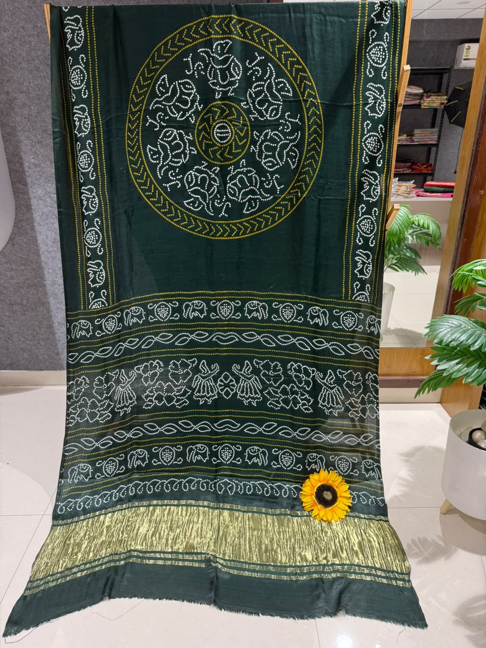 Pure Gajji Silk Ajrakh Bandhani Saree with Traditional Lagdi Border | Heavy Soft Gajji Silk | Festival, Wedding & Party Wear