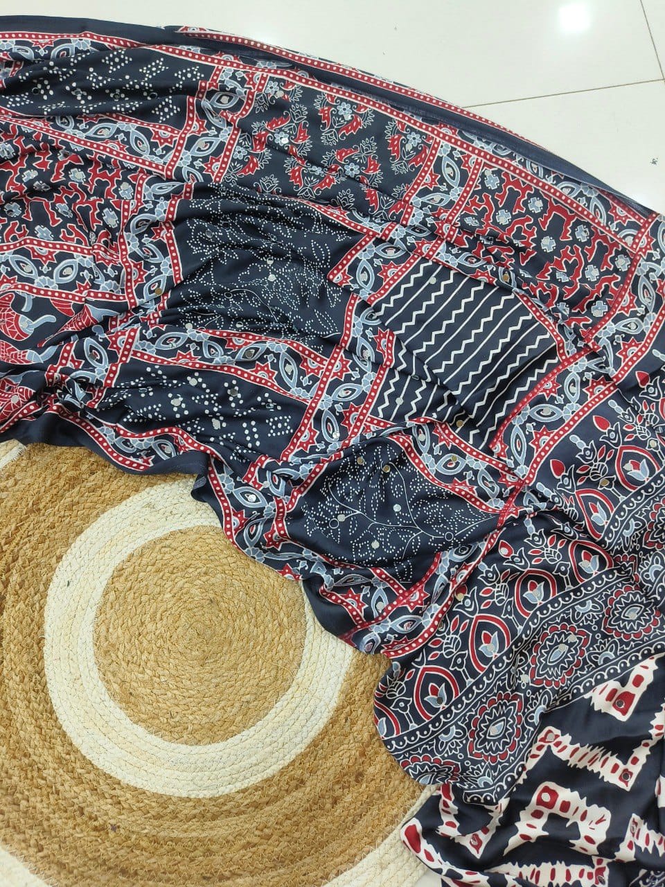 Pure Gajji Soft Silk Saree with Mirror Work & Printed Heritage Design | Premium Ethnic Wear  Description