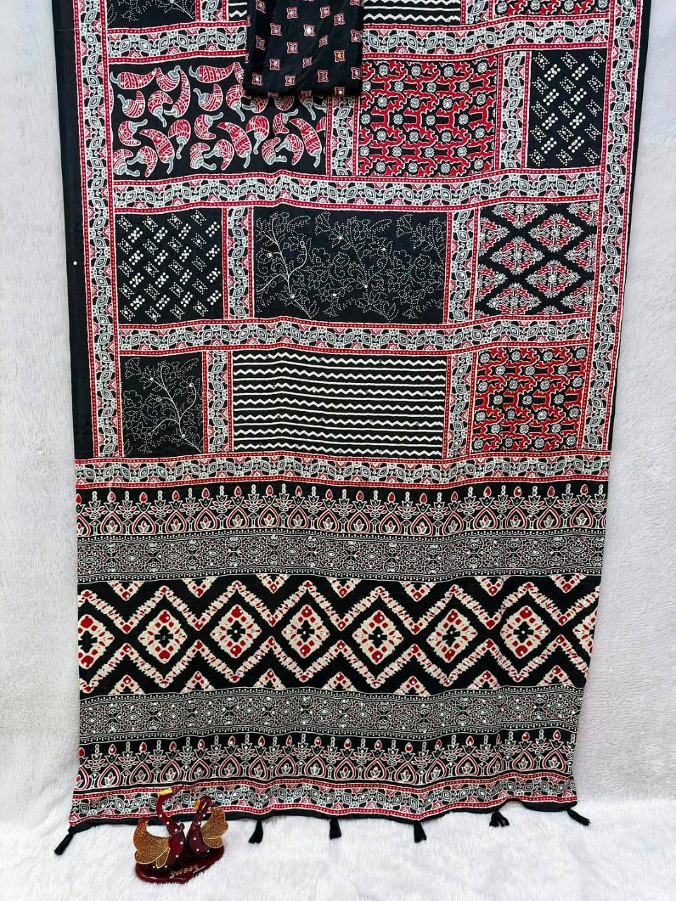 Pure Gajji Soft Silk Saree with Mirror Work & Printed Heritage Design | Premium Ethnic Wear  Description